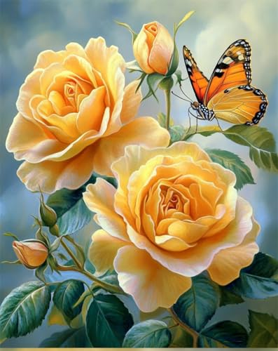 AYAOYANGGO Diy Perlen-Stickset Ölgemälde Schmetterling Und Rosen Bead Embroidery Kit Kreuzstich,Nadelspitze,Handarbeit,Wandteppich-Set,Perlenstickerei-Muster,3D-Stickset 9CT 60x80cm von AYAOYANGGO