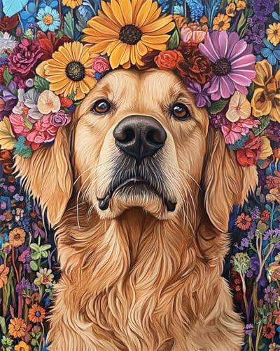 AYAOYANGGO Hund Tier Häkelnadel Set Golden Retriever Und Blumen Diy-Knüpfteppich-Set, Kreuzstich-Stickerei-Sets, Handarbeit, Heimdekoration 21x29in AYAOYANGGO Hund Tier Häkelnadel Set Golden Retriever Und Blumen Diy-Knüpfteppich-Set, Kreuzstich-Stickerei-Sets, Handarbeit, Heimdekoration 21x29in von AYAOYANGGO
