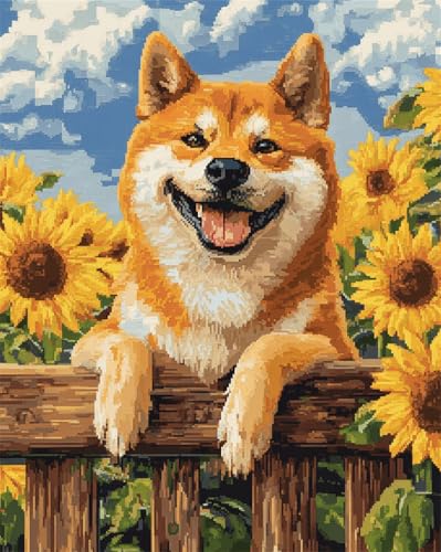 AYAOYANGGO Hund Tier Teppich Knüpfen Set Cartoon-Shiba Inu Kreuzstich-Teppich-Set, Häkel Kit Für Teppiche, Stickset, Handarbeiten, Basteln Für Die Heimdekoration 23x16in von AYAOYANGGO