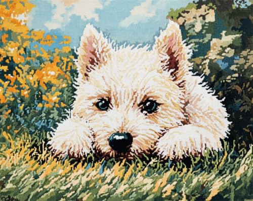 AYAOYANGGO Hund Tier Teppich Knüpfen Setkarikatur，West Highland White Terrier Knüpfteppich-Sets Für Erwachsene Und Kinder，Diy-Handarbeit，Häkelteppich-Set Mit Farbig Vorgedrucktem Muster 21x29in von AYAOYANGGO