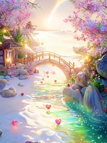 AYAOYANGGO Kreuzstich Set Vorgedruckt Fantasie-Blumenbaum-Brückenlandschaft Gezählt Malerei Gedruckt Diy Handarbeit Set Gestampft Wand Kunst Hause Dekoration 11CT 40x50cm von AYAOYANGGO