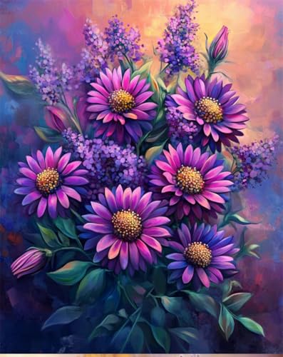 AYAOYANGGO Kreuzstich Stickpackungen Fantasie Lila Chrysantheme Kreuzstich-Sets Zum Selbermachen,Sticksets Mit Einfachen Mustern Für Erwachsene Und Anfänger,Geschenke 11CT 40x50cm von AYAOYANGGO