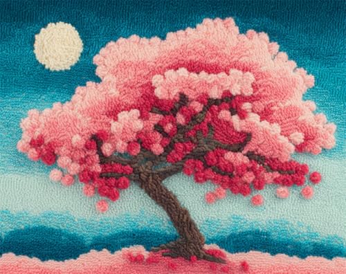 AYAOYANGGO Landschaft Teppich Knüpfen Setrosa Blumenbaum Kreuzstich-Teppich-Set，Häkel Kit Für Teppiche，Stickset，Handarbeiten，Basteln Für Die Heimdekoration 33x45in von AYAOYANGGO