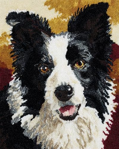 AYAOYANGGO Tier Häkelnadel Set Border Collie Portrait Diy-Knüpfteppich-Set, Kreuzstich-Stickerei-Sets, Handarbeit, Heimdekoration 31x63in von AYAOYANGGO