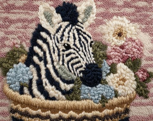 AYAOYANGGO Tier Knüpfteppich Set Vorgedrucktblumenkorb Und Zebra Kreuzstich-Set Für Kinder Und Erwachsene，Diy-Handarbeit，Knüpfteppich-Sets，Häkelteppich 33x45in von AYAOYANGGO