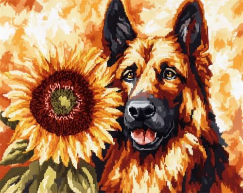 Hund Tier Knüpfteppich Set Vorgedruckt Deutscher Schäferhund Und Sonnenblumen Knüpfteppich-Sets Für Erwachsene, Vorgedruckte Leinwand, Teppich-Bastelarbeiten Für Anfänger, Heimdekoratio 33x45in Hund Tier Knüpfteppich Set Vorgedruckt Deutscher Schäferhund Und Sonnenblumen Knüpfteppich-Sets Für Erwachsene, Vorgedruckte Leinwand, Teppich-Bastelarbeiten Für Anfänger, Heimdekoratio 33x45in von AYAOYANGGO