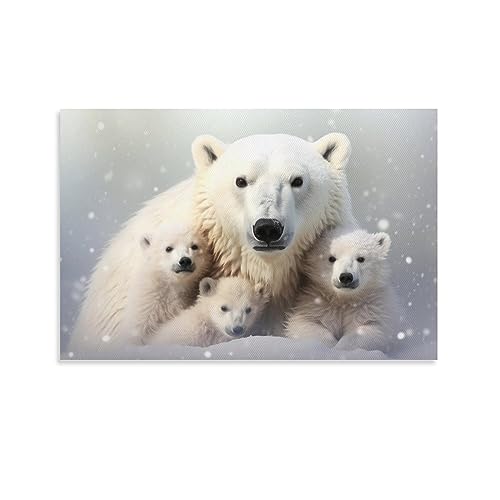 AYAROS Eisbär mit seinem Kind bedruckte Leinwand Poster Natur glücklich Eisbär Tiere Wanddekoration geeignet für Wohnzimmer Schlafzimmer von AYAROS
