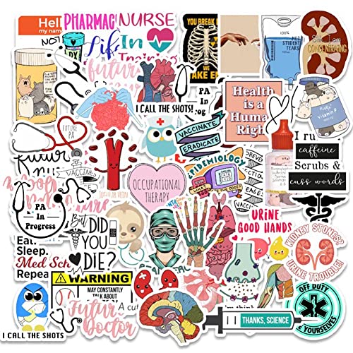 Medizinische Sticker | 50 Stück Arzt-Krankenschwester Motive Wasserdichte Vinyl-Aufkleber | Anatomie des menschlichen Körpers für Wasserflaschen, Laptops, Koffer, Tassen, Handys, Skateboards Medizinische Sticker | 50 Stück Arzt-Krankenschwester Motive Wasserdichte Vinyl-Aufkleber | Anatomie des menschlichen Körpers für Wasserflaschen, Laptops, Koffer, Tassen, Handys, Skateboards von AYEDIDUN