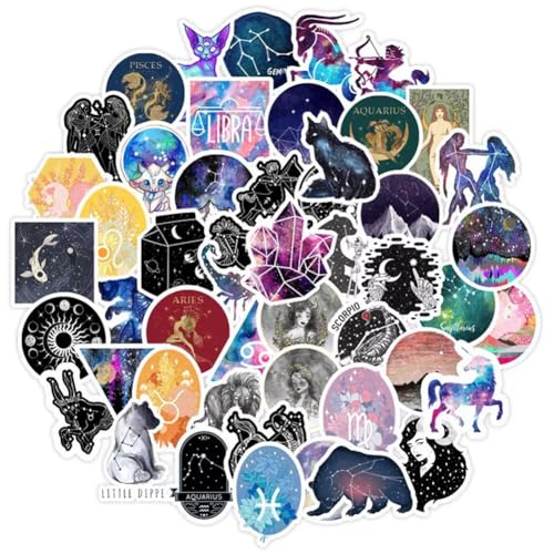 Tierkreiszeichen-Sticker |50 Stück Sternzeichen-Motive Wasserdichte Vinyl-Aufkleber für Wasserflaschen, Laptops, Koffer, Tassen, Handys, Skateboards uvm. Tierkreiszeichen-Sticker |50 Stück Sternzeichen-Motive Wasserdichte Vinyl-Aufkleber für Wasserflaschen, Laptops, Koffer, Tassen, Handys, Skateboards uvm. von AYEDIDUN