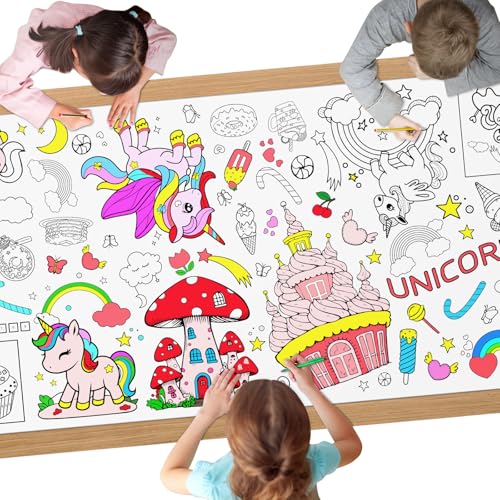 AYESY Einhorn Mal Tischdecke für Kinder, 183 x 76 cm, Riesige DIY Papier Ausmal Tischdecke, Bastelposter, Spiele, Geschenke, Aktivitäten Banner, Kunst Klassenraum Dekoration von AYESY