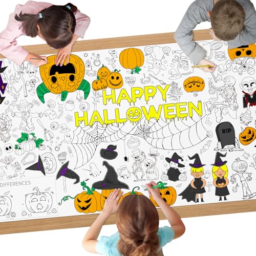 AYESY Halloween Mal Tischdecke für Kinder, 183 x 90 cm, Riesige DIY Papier Ausmal Tischdecke, Bastelposter, Spiele, Geschenke, Aktivitäten Banner, Kunst Klassenraum Dekoration von AYESY