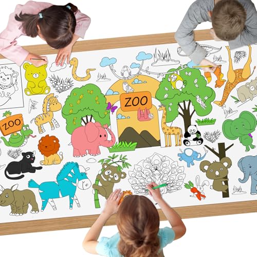 AYESY Papier-Tischdecke zum Ausmalen, 183 x 76cm Motiv Zoo Ausmaltischdecke Kreative Kinderbeschäftigung Ausmalen Tiere Mal Mich Bunt von AYESY