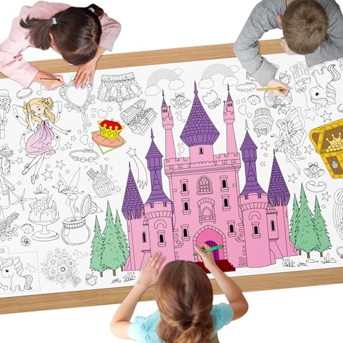 AYESY Schloss Mal Tischdecke für Kinder, 183 x 76 cm, Riesige DIY Papier Ausmal Tischdecke, Bastelposter, Spiele, Geschenke, Aktivitäten Banner, Kunst Klassenraum Dekoration von AYESY