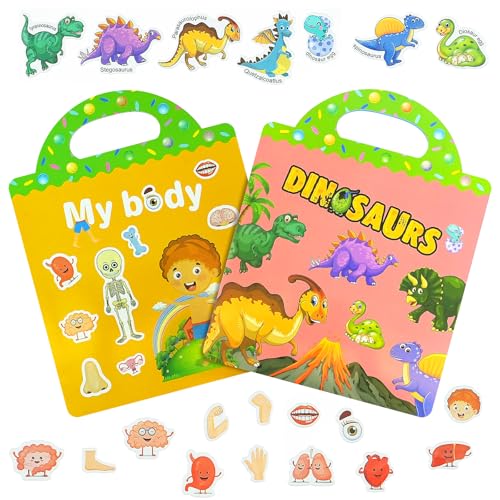 AYESY Wiederverwendbare Stickerbuch, 2 Pack Wasserdichte Stickerbuch für Kinder, Sticker Stickerbucher für Die Frühkindliche Bildung Kinder Geschenk Spielzeug: Dinosaurier, Tiere, Weltraum, Fahrzeug von AYESY