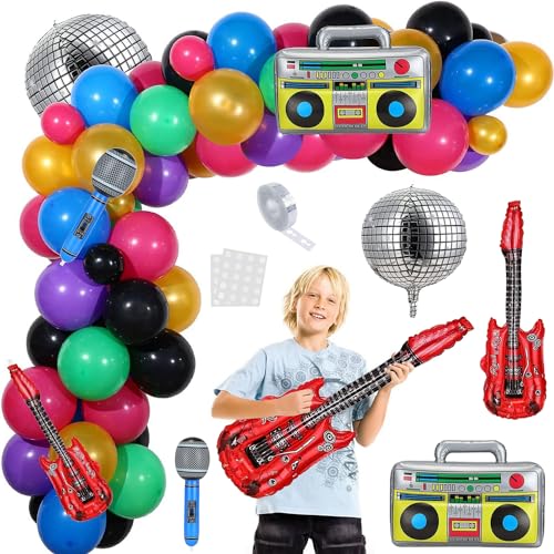 80er 90er Jahre Party Deko,Retro Disco Mottoparty Ballon Girlande Set,Disco Luftballons Aufblasbar Radio-Boombox Retro Gitarren Mikrofon Ballon,für 80er 90er Hip Hop Geburtstag Dekoration von AYEUPZ