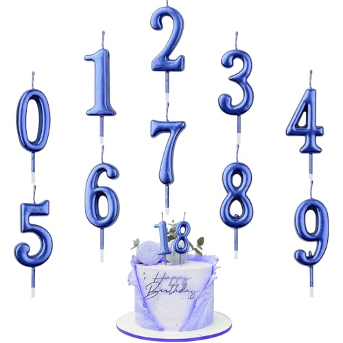 Geburtstag Zahl Kerzen,10 Stück Kuchenkerzen,Nummer 0 bis 9,Cake Topper Dekoration für Geburtstagsfeier (Blau) von AYEUPZ