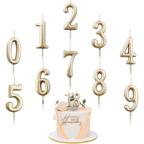 Geburtstag Zahl Kerzen,10 Stück Kuchenkerzen,Nummer 0 bis 9,Cake Topper Dekoration für Geburtstagsfeier (Champagner) von AYEUPZ
