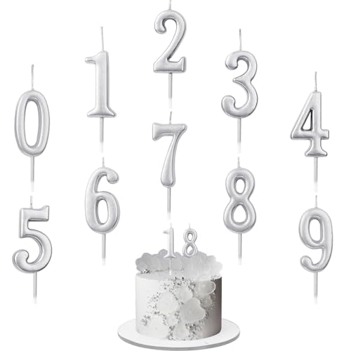 Geburtstag Zahl Kerzen,10 Stück Kuchenkerzen,Nummer 0 bis 9,Cake Topper Dekoration für Geburtstagsfeier (Silber) von AYEUPZ