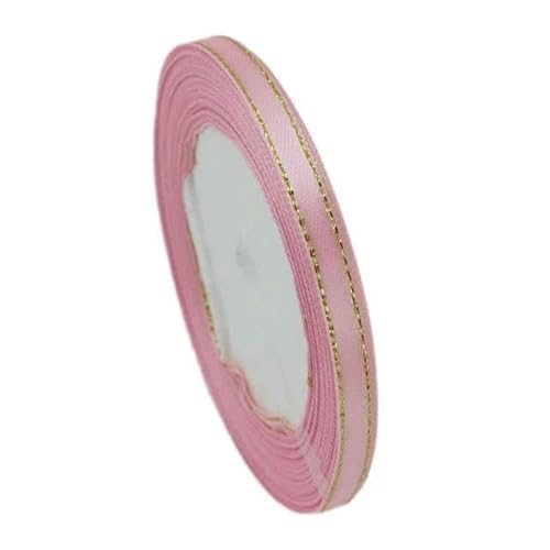 (25 Yards/Rolle) 6 mm goldfarbenes einseitiges Satinband, Verpackung, Weihnachtsdekoration, manuelle DIY-Bänder, Stoff-Rosa von AYHTUD