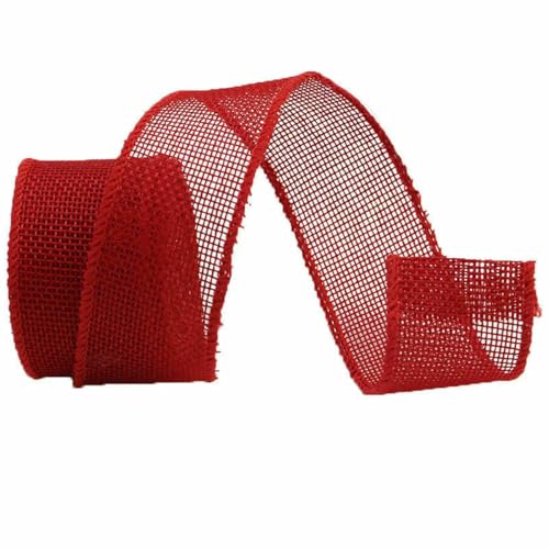 (5 Meter/Packung) 40 mm farbiges Leinenband mit Drahtkante, Blumen-Spitzenband für Schachteln, Kuchenverpackungen, Rot, 40 mm von AYHTUD