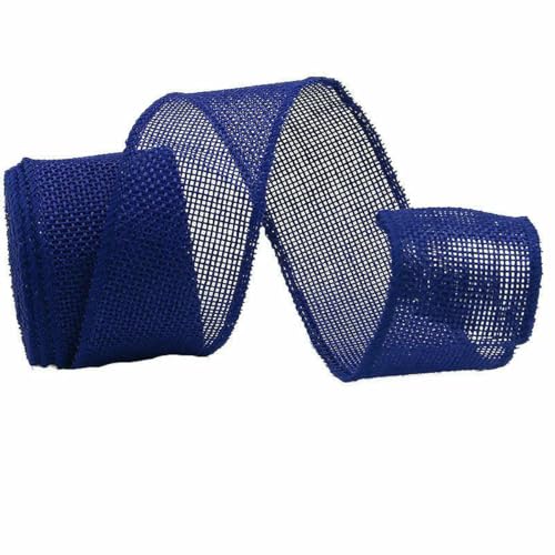 (5 Meter/Packung) 40 mm farbiges Leinenband mit Drahtrand, Blumen-Spitzenband für Schachteln, Kuchenverpackungen, Blau, 40 mm von AYHTUD