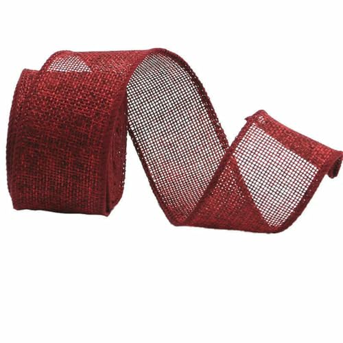 (5 Meter/Packung) 40 mm farbiges Leinenband mit Drahtrand, Blumen-Spitzenband für Schachteln, Kuchenverpackungen, Burgunderrot, 40 mm von AYHTUD