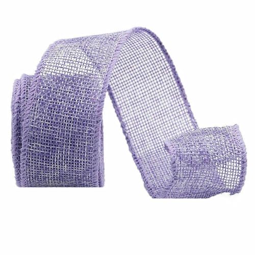 (5 Meter/Packung) 40 mm farbiges Leinenband mit Drahtrand, Blumen-Spitzenband für Schachteln, Kuchenverpackungen, Hellviolett, 40 mm von AYHTUD