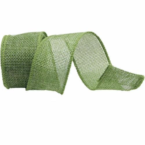 (5 Meter/Packung) 40 mm farbiges Leinenband mit Drahtrand, Blumen-Spitzenband für Schachteln, Kuchenverpackungen, Obstgrün, 40 mm von AYHTUD
