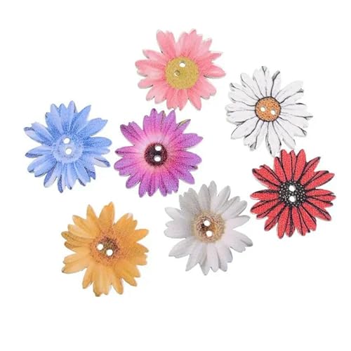 10/50 Stück Blumen-Holzknöpfe mit 2 Löchern für Scrapbooking, Basteln, DIY, Kinderkleidung, Nähzubehör, Knopfdekoration, 29 26 mm, 50 Stück von AYHTUD