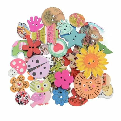 10/50 Stück Blumen-Holzknöpfe mit 2 Löchern für Scrapbooking, Basteln, DIY, Kinderkleidung, Nähzubehör, Knopfdekoration, 32 gemischt, 10 Stück von AYHTUD