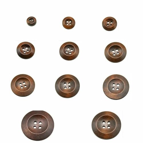 10–40 mm, Kaffeebraun, rund, natürlich, abgeschrägt, Holzknopf, Nähzubehör, Kleidung für Kinder, DIY, 4 Löcher, Holzknöpfe, 50 Stück, 100 Stück – Knopf MT337 – von AYHTUD