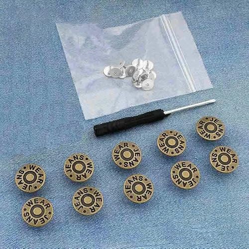 10 Stück Ersatz-Jeansknöpfe, 17 mm, kein Nähen, Metallknopf-Reparaturset, nagelloses, abnehmbares Jeansknopf-Set, Nähzubehör, Stil 11 von AYHTUD