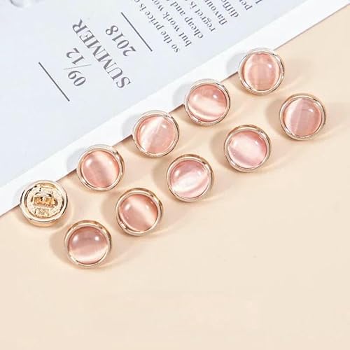 10 Stück schöne opalartige Knöpfe, 10 mm, hübsche goldfarbene Metallknöpfe mit rundem Schaft, Hemdkragen, Ärmelknöpfe, Rosa, 10 mm von AYHTUD
