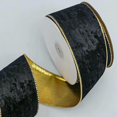 10 Yard/Rolle Samt Weihnachtsband Gold Rot mit Draht Goldrand DIY Weihnachtsbaumkranz Handgefertigtes Bastelmaterial Schleifenband-Schwarz-6,3 cm 10 Yard/Rolle Samt Weihnachtsband Gold Rot mit Draht Goldrand DIY Weihnachtsbaumkranz Handgefertigtes Bastelmaterial Schleifenband-Schwarz-6,3 cm von AYHTUD