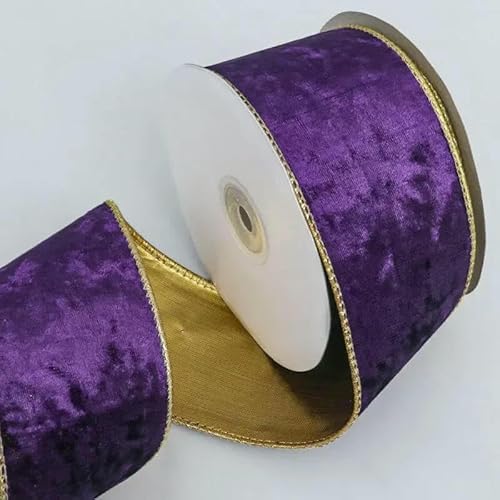 10 Yard/Rolle Samt-Weihnachtsband in Goldrot mit Draht, Goldrand, DIY-Weihnachtskranz, handgefertigtes Bastelmaterial für Schleifen, Gurtband, Dunkelviolett, 6,3 cm 10 Yard/Rolle Samt-Weihnachtsband in Goldrot mit Draht, Goldrand, DIY-Weihnachtskranz, handgefertigtes Bastelmaterial für Schleifen, Gurtband, Dunkelviolett, 6,3 cm von AYHTUD