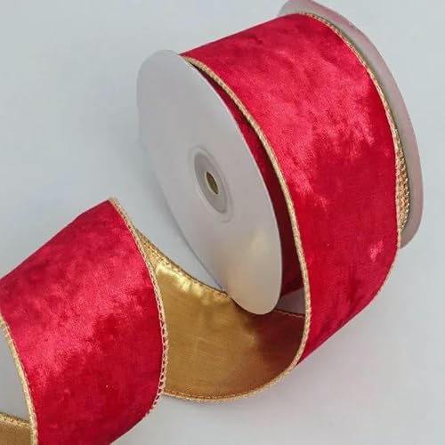 10 Yards/Rolle, Samt, Weihnachtsband, goldrot, mit Draht, Goldrand, DIY, Weihnachtsbaumkranz, handgefertigtes Bastelmaterial, Schleifenband, rot, 6,3 cm 10 Yards/Rolle, Samt, Weihnachtsband, goldrot, mit Draht, Goldrand, DIY, Weihnachtsbaumkranz, handgefertigtes Bastelmaterial, Schleifenband, rot, 6,3 cm von AYHTUD