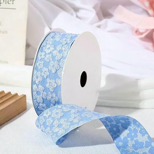 10 Yards 25/40 mm 3D-Blumenfalten-Prägeband, DIY-Zubehör für Schleifen, Blumensträuße, Verpacken, Nähen, Kleidungsmaterialien, blau, 25 mm, 10 Yards von AYHTUD