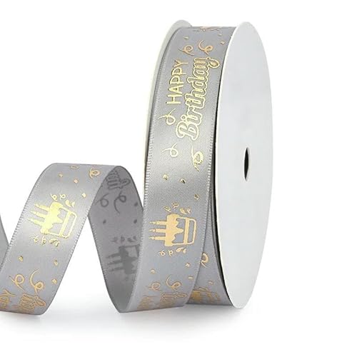 10 Yards Premium Grey Collection Happy Birthday-Band, Valentinstag, Hochzeit, Event, Party, Weihnachtsdekoration, Backen, Blumenstrauß – Happy Brithday (20 mm) – 10 Yards (9,1 Meter) von AYHTUD