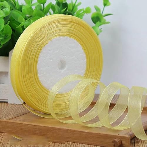 12 mm transparente Organzabänder, 45,7 m/Rolle, DIY, handgefertigt, Bastelstoff, Weihnachten, Halloween, Hochzeitsfeier, Geschenkband, 1015 Gelb, 12 mm breit 12 mm transparente Organzabänder, 45,7 m/Rolle, DIY, handgefertigt, Bastelstoff, Weihnachten, Halloween, Hochzeitsfeier, Geschenkband, 1015 Gelb, 12 mm breit von AYHTUD
