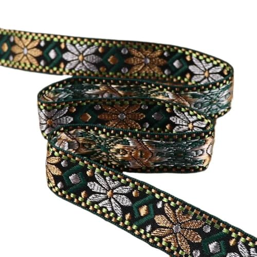2,3 cm Vintage Bunte geometrische Jacquard-Stickbänder Gurtband für Kragen-Nähzubehör-D01-Grün-2 Yards (1,8 Meter) von AYHTUD