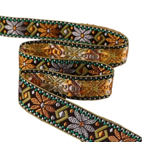 2,3 cm Vintage Bunte geometrische Jacquard-Stickbänder Gurtband für Kragen-Nähzubehör-D07-Gelb-4,5 Meter von AYHTUD
