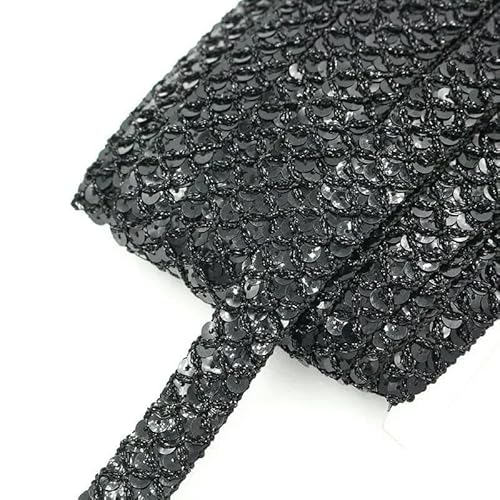 2/5/10 Meter 20 mm Paillettenbänder Spitzenbesatz zum Nähen von Tanzkleidern, Hochzeitsfeiern, Kleidungsstücken, Dekorationsband, DIY-Zubehör-Schwarz-2 Meter von AYHTUD