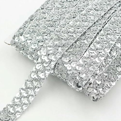 2/5/10 Meter 20 mm Paillettenbänder Spitzenbesatz zum Nähen von Tanzkleidern, Hochzeitsfeiern, Kleidungsstücken, Dekorationsband, DIY-Zubehör-Silber-10 Meter von AYHTUD