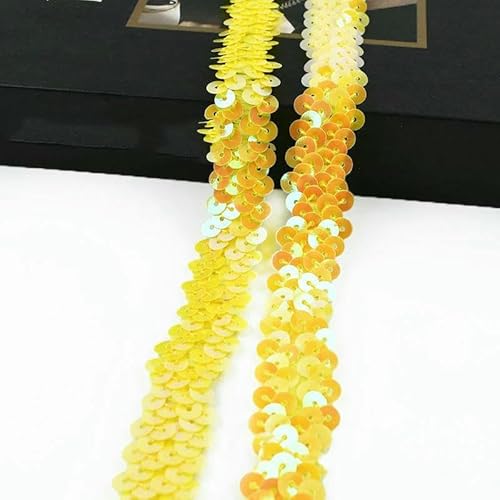 2–20 m, 2 cm, Pailletten-Spitzenstoff, elastisches Band für Tanzkleid, Dekoration, Spitzenbesätze, Stretchband, Kleidungsbesatz, Band, DIY-Zubehör, Gelb, 2 cm, 5 Meter von AYHTUD