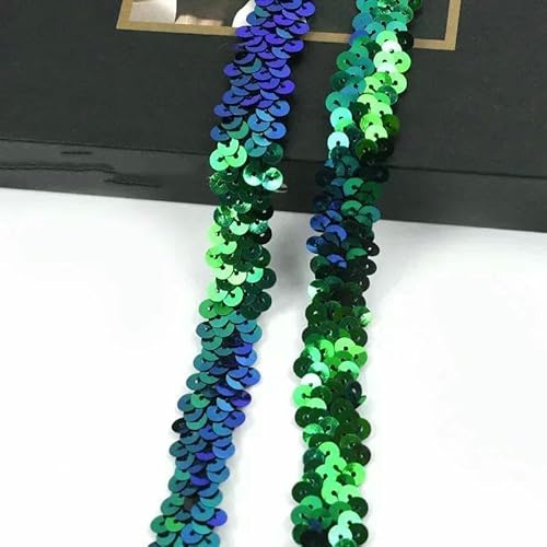 2–20 m, 2 cm, Pailletten-Spitzenstoff, elastisches Band für Tanzkleid, Dekoration, Spitzenbesätze, Stretchband, Kleidungsbesatz, Band, DIY-Zubehör, Lila/Grün, 2 cm, 10 Meter von AYHTUD