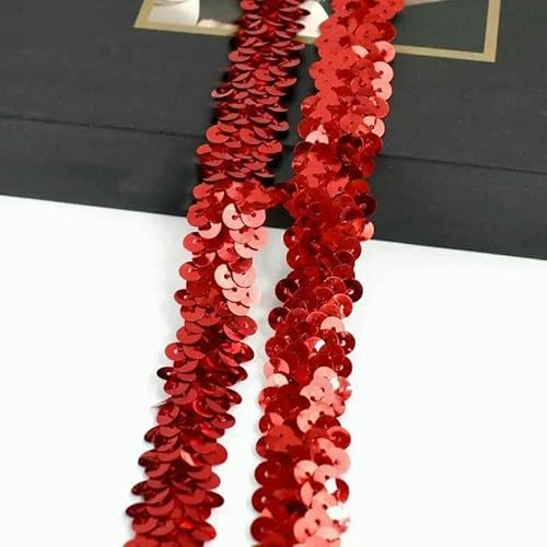 2–20 m, 2 cm, Pailletten-Spitzenstoff, elastisches Band für Tanzkleid, Dekoration, Spitzenbesätze, Stretchband, Kleidungsbesatz, Band, DIY-Zubehör, Rot, 2 cm, 5 Meter von AYHTUD