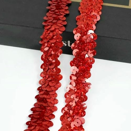 2–20 m, 2 cm, Pailletten-Spitzenstoff, elastisches Band für Tanzkleider, Dekoration, Spitzenbesätze, Stretchband, Kleidungsbesatz, Band, DIY-Zubehör, Laserrot, 2 cm, 20 Meter von AYHTUD