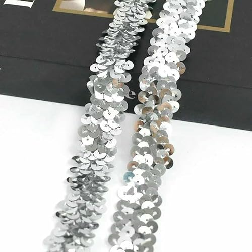 2–20 m, 2 cm, Pailletten-Spitzenstoff, elastisches Band für Tanzkleider, Dekoration, Spitzenbesätze, Stretchband, Kleidungsbesatz, Band, DIY-Zubehör, Silber, 2 cm, 20 Meter von AYHTUD