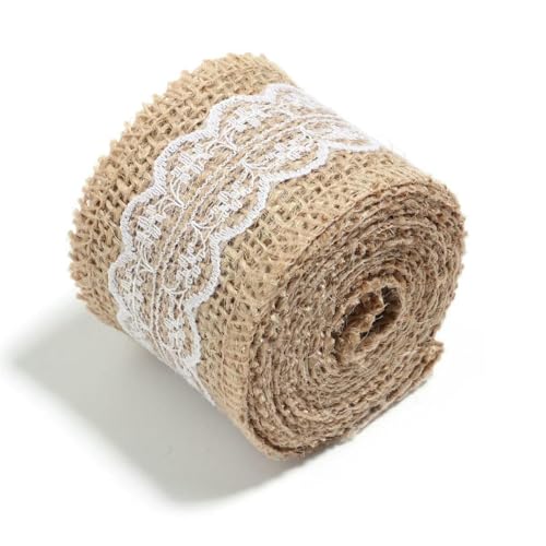 2 Yards/Rolle, natürliche Spitzen-Leinen-Jute-Bänder, Hochzeitsdeko, DIY-Handarbeit, praktisches Blumenstrauß-Paket, Partydeko, Breite 5 cm, 07-2 Yards von AYHTUD