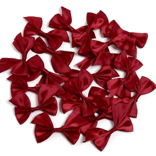 20 Stück/Los 4 x 7 cm Polyester-Satinbandschleifen, bunte handgefertigte Fliege für DIY-Handarbeit, Haarspange, Party-Dekoration, Zubehör, Weinrot, 4 x 7 cm von AYHTUD